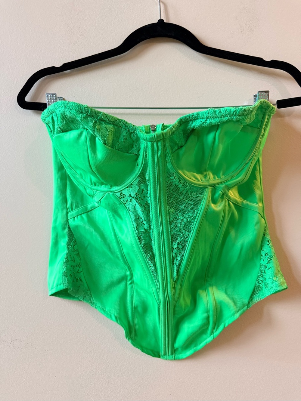 PrettyLittleThing Neon Green Lace Corset Bandeau Top